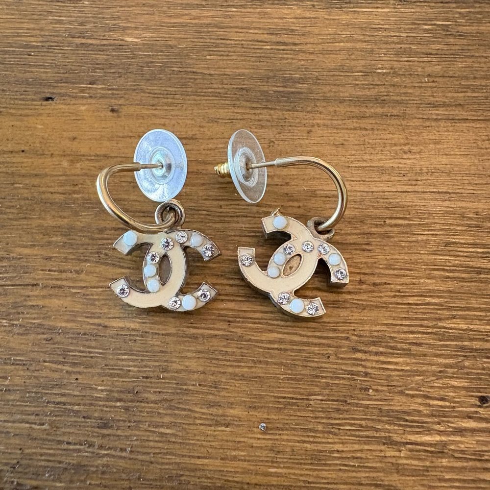 Chanel Gold Silver Interlocking Cc Earrings Boucl… - image 3